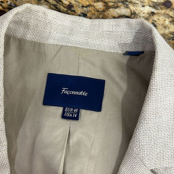 Faconnable Panama Linen Beige Two Button Closure Blazer Size 14 - Picture 8 of 14